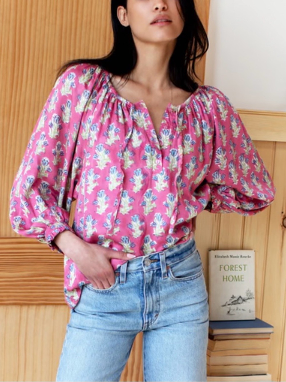 Emerson Fry Pink Floral Satin Blouse